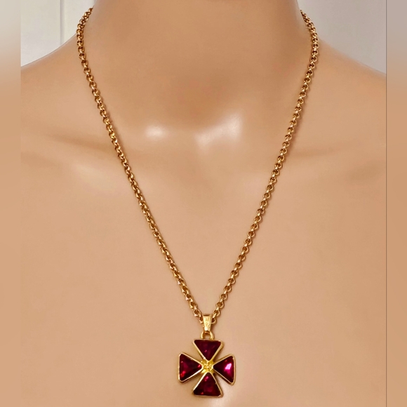 Yves Saint Laurent Gold-plated Necklace With Red Gemstones - Picture 2 of 4